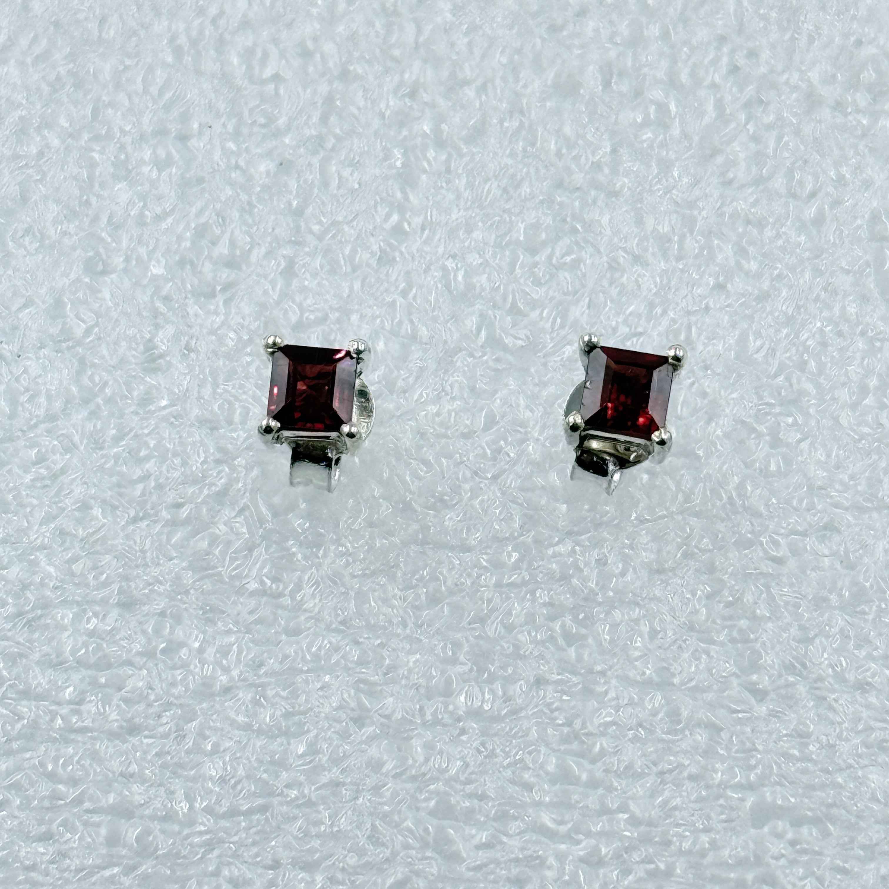 Sterling Silver Square Garnet Post Earrings Size 1