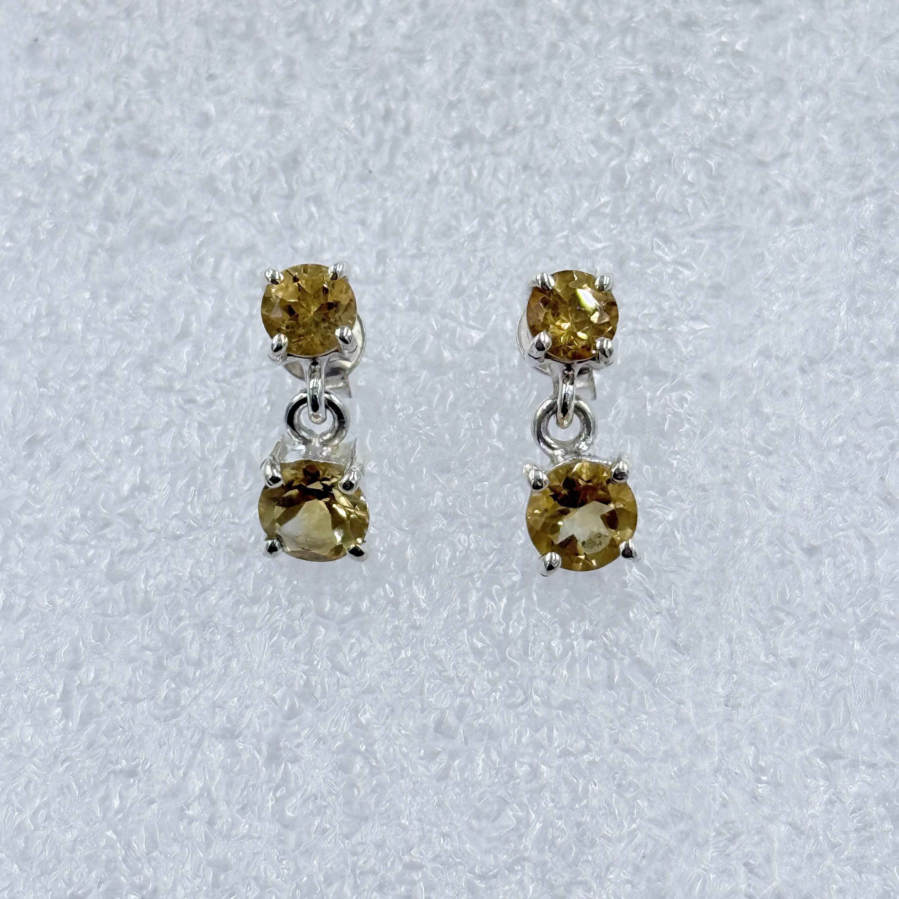 Sterling Silver Dangled Round Citrine Post Earrings