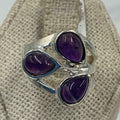 Sterling Silver Triple Teardrop Amethyst Ring – Size 6 – Calm, Intuition & Spiritual Protection