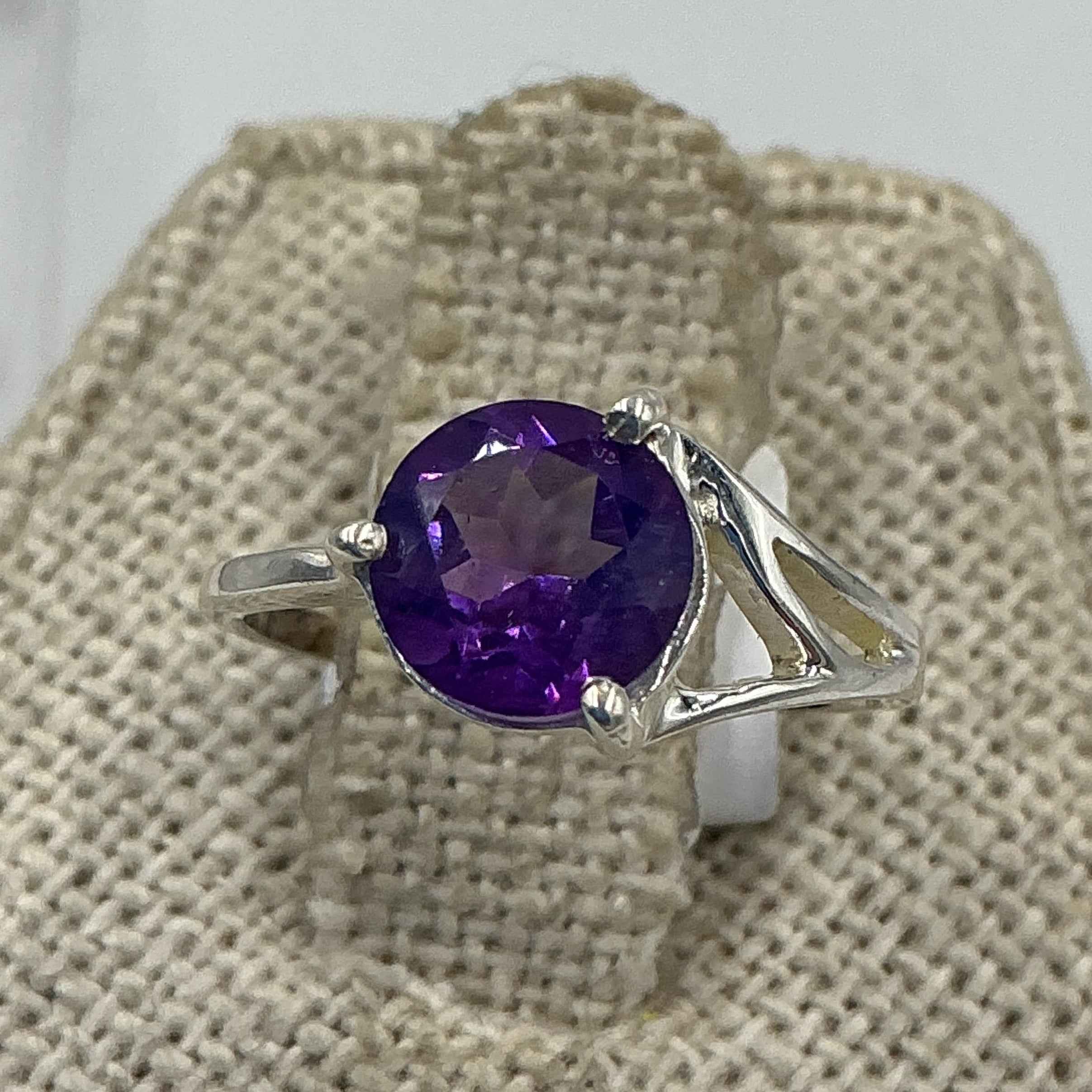 Sterling Silver Asymmetrical Banded Amethyst Ring – Size 5 – Calm, Intuition & Spiritual Protection
