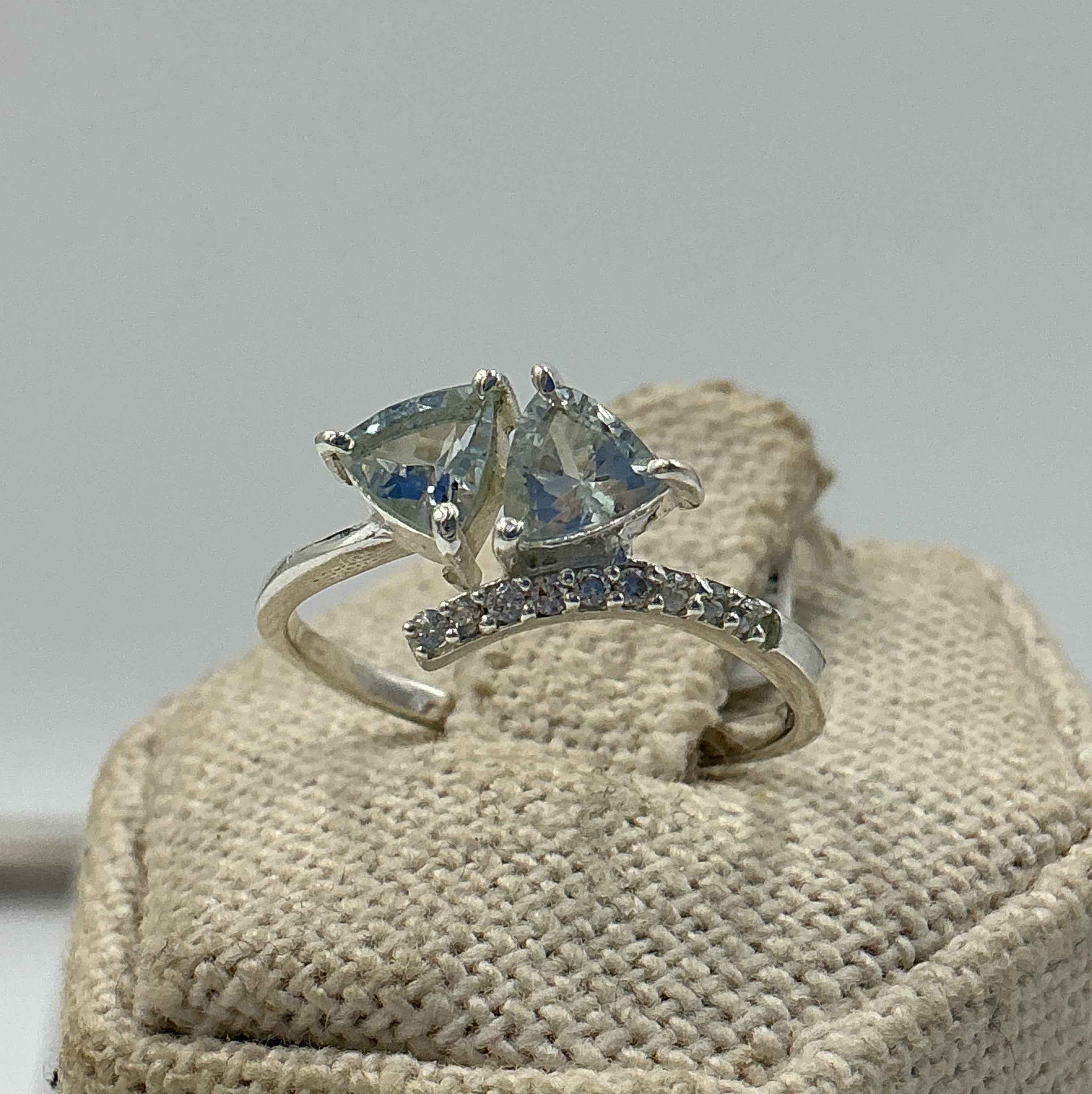 Sterling Silver Double Triangle Flow Aquamarine Ring- Size 7 - Peace, Courage & Clear Communication