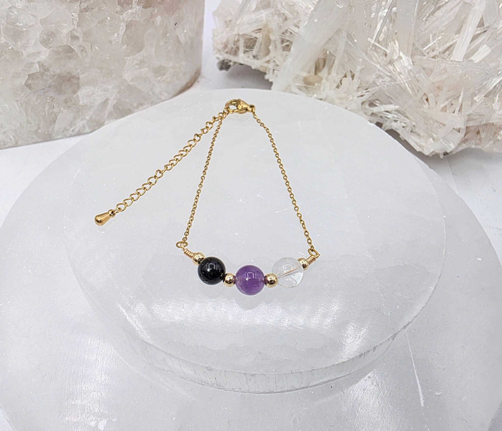 SACRED SPACE -Clear Quartz, Amethyst, Black Onyx Jewelry Set