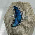 Sterling Silver Labradorite Crescent Moon Ring – Size 9 – Intuition, Protection & Mystical Energy