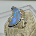 Sterling Silver Rainbow Moonstone Crescent Moon Ring – Size 10 – Intuition, Feminine Energy & New Beginnings