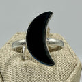 Sterling Silver Black Onyx Crescent Moon Ring – Size 10 – Protection, Grounding & Strength