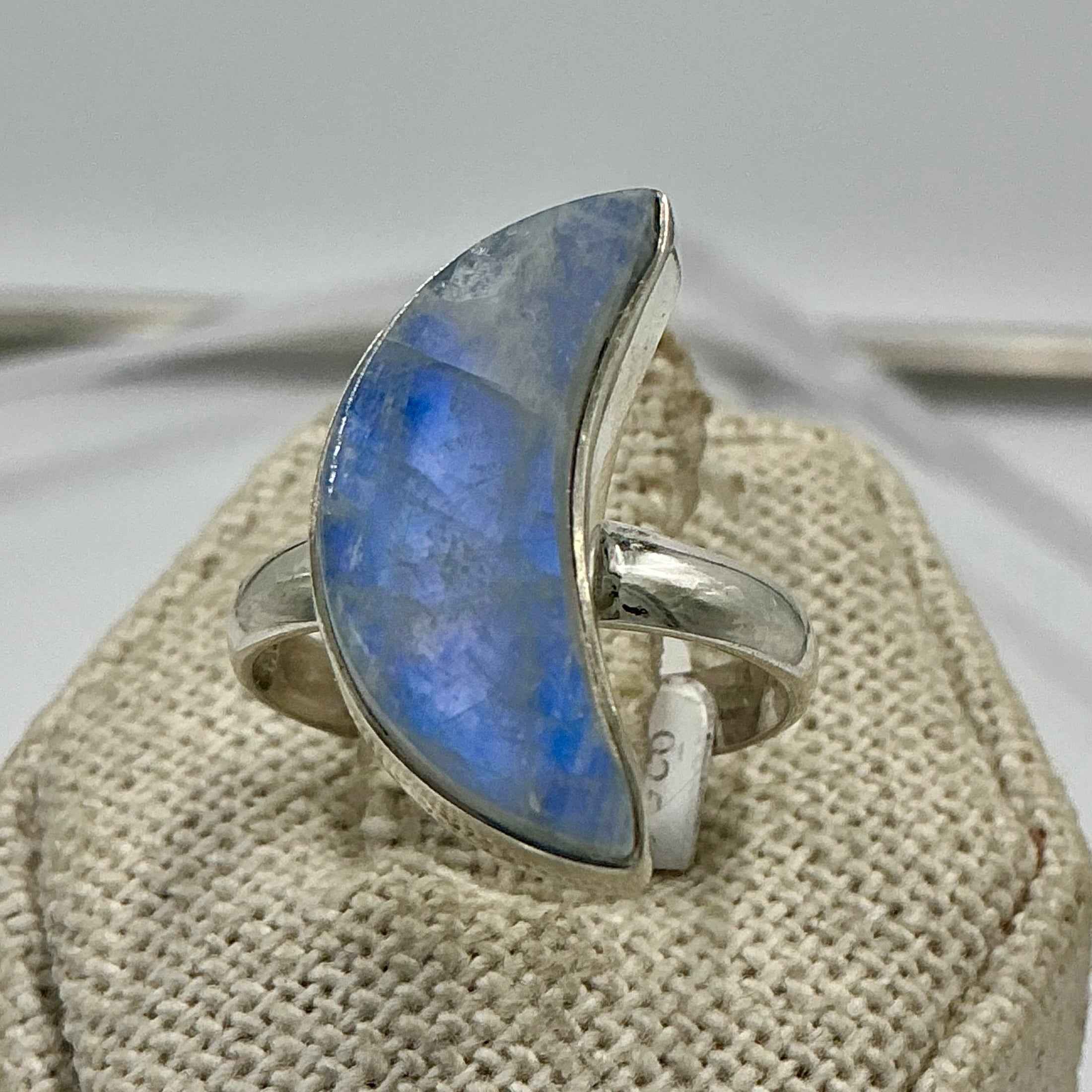 Sterling Silver Rainbow Moonstone Crescent Moon Ring – Size 7 – Intuition, Feminine Energy & New Beginnings
