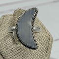 Sterling Silver Rainbow Moonstone Crescent Moon Ring – Size 8 – Intuition, Divine Feminine Energy & Emotional Balance