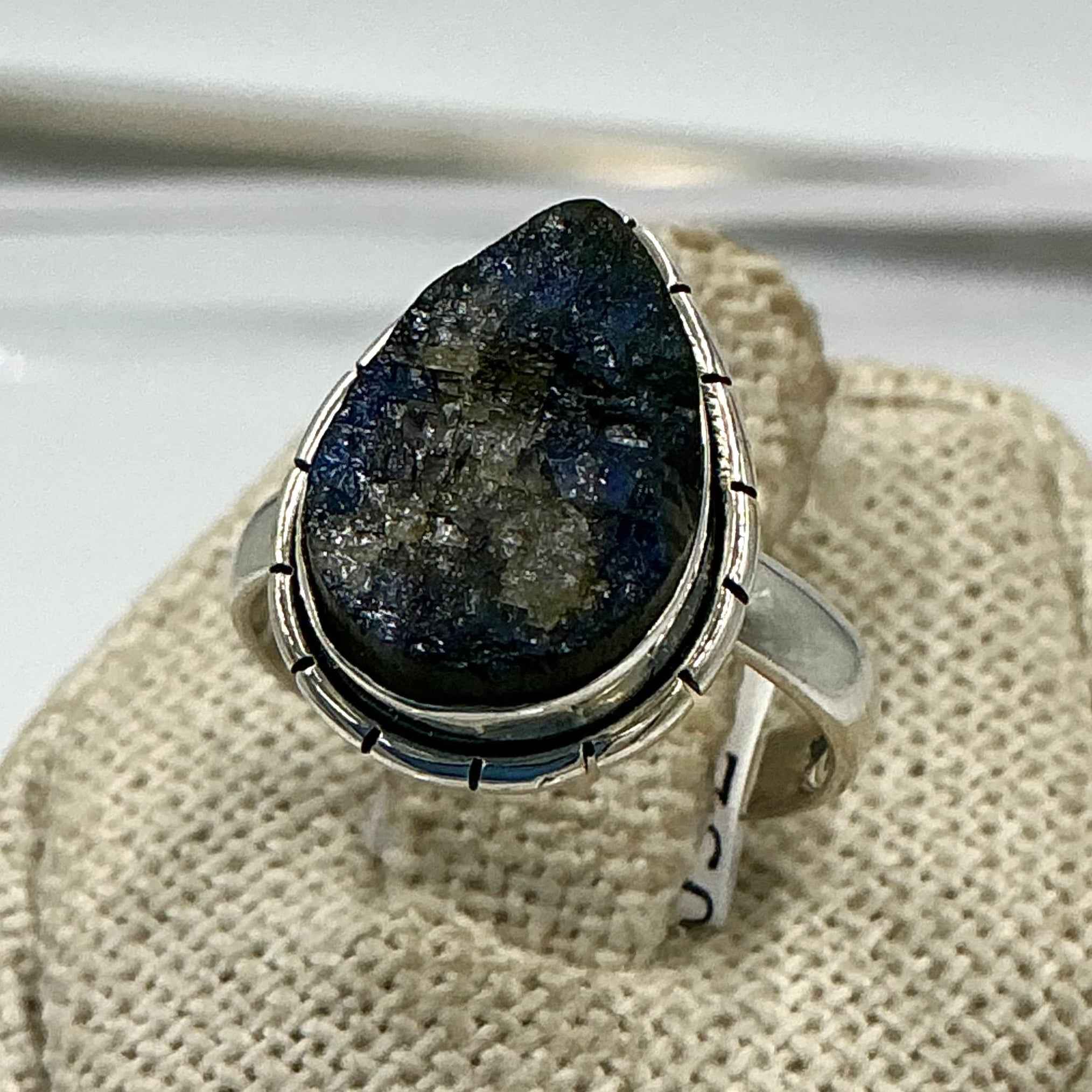 Sterling Silver Rough Lined Teardrop Labradorite Ring - Size 7 - Intuition, Protection & Transformation