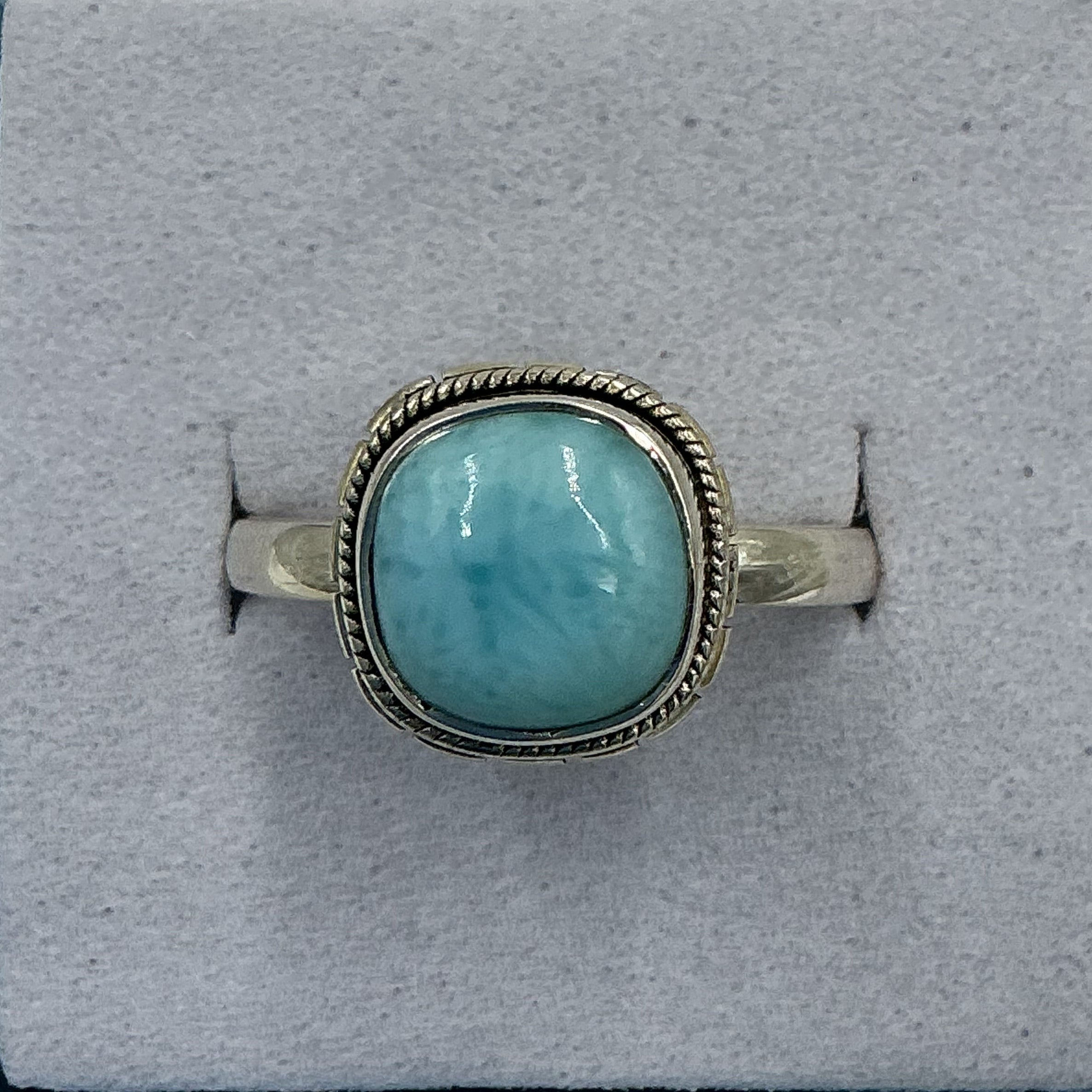 Sterling Silver Larimar Square Ring - Size 9 - Ocean Calling