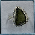Sterling Silver Sunburst Natural Moldavite Ring - Size 10 - Transformation & Awakening