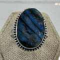 Sterling Silver Labradorite Chunky Rough Oval Ring - Size 9 - Magic and Protection