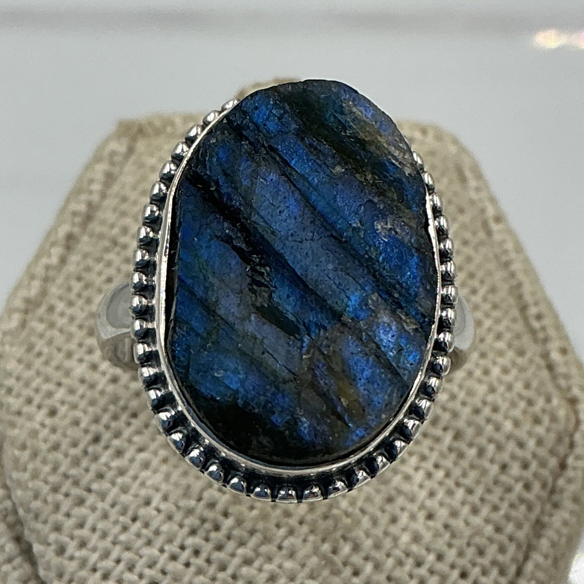 Sterling Silver Labradorite Chunky Rough Oval Ring - Size 9 - Magic and Protection