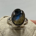 Sterling Silver Deep Labradorite Oval Ring - Size 5 - Magic and Protection