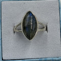 Sterling Silver Twilight Blue Labradorite Marquis Ring - Size 9 - Magic and Protection