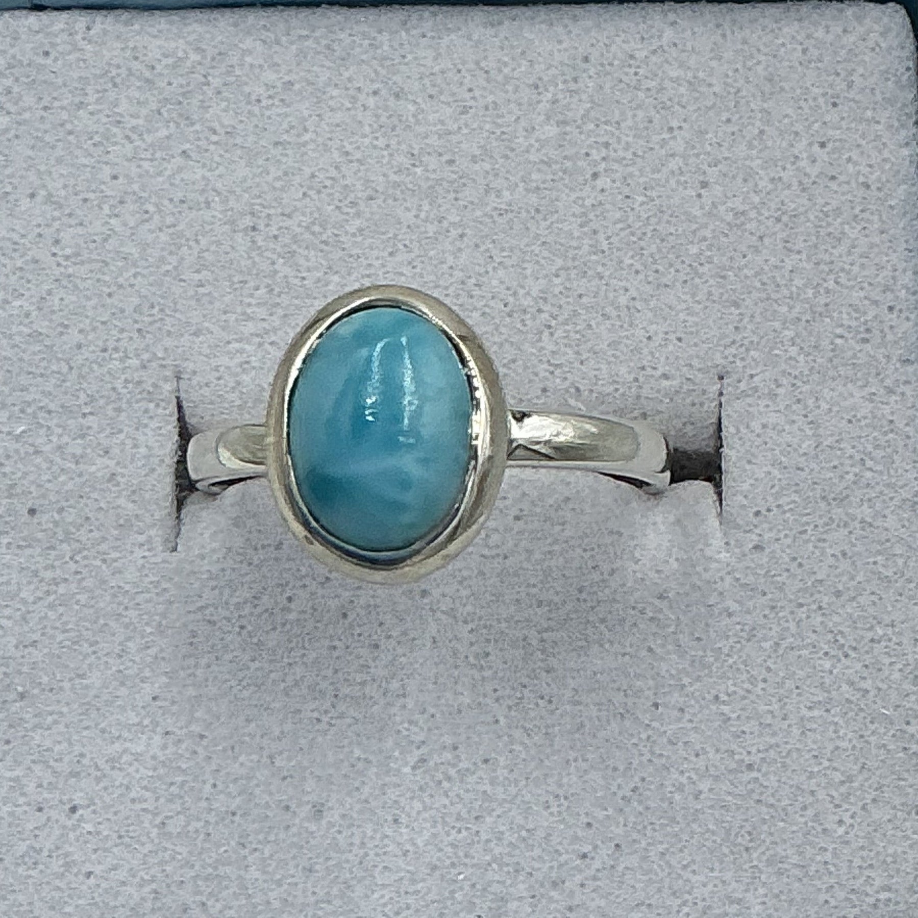 Sterling Silver Larimar Dainty Oval Ring - Size 5 - Calm & Communication