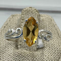 Sterling Silver Marquise Citrine Scroll Band Ring – Size 10 – Abundance, Confidence & Flow