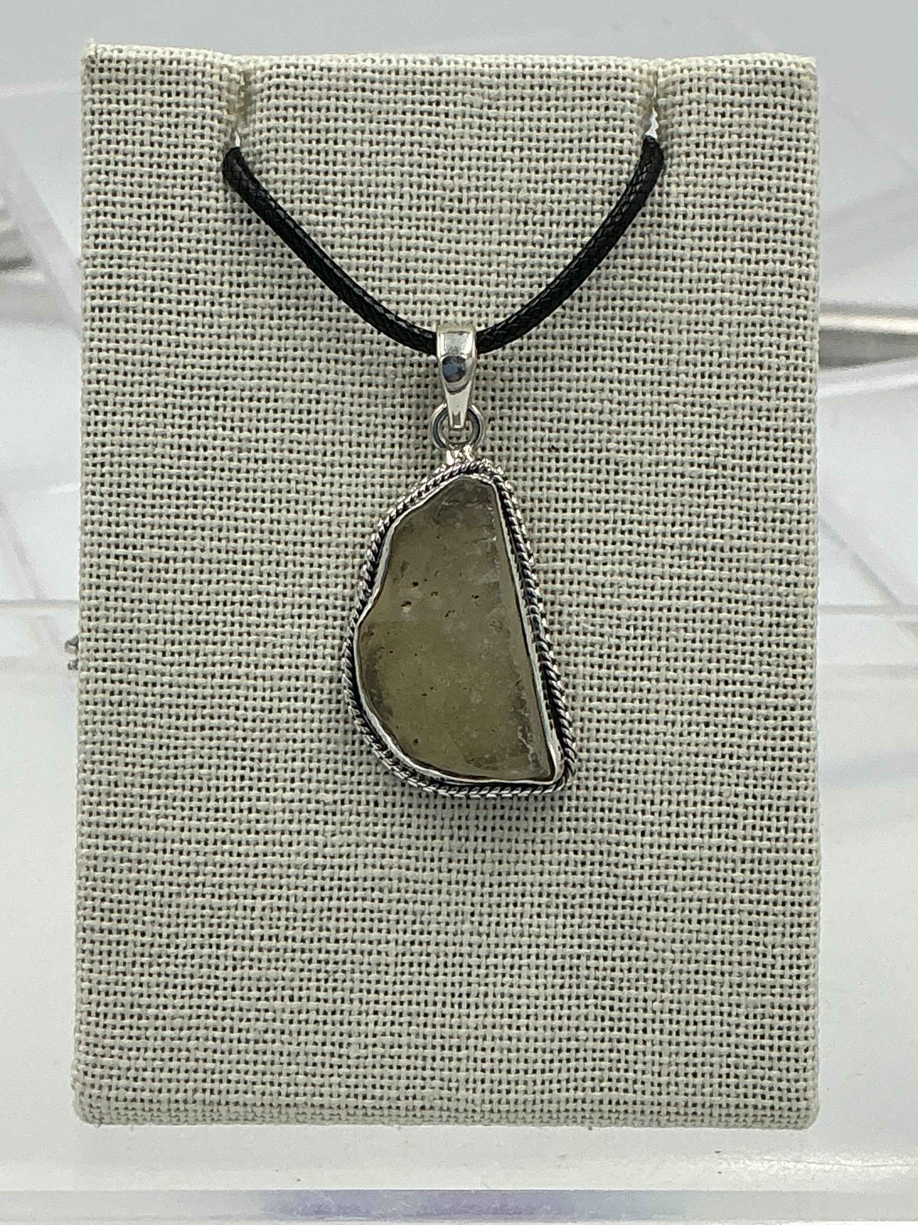 Sterling Silver  Rope Bezel Libyan Desert Glass  Pendant