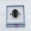 Sterling Silver Cross Banded Oval Moss Agate Ring - Size 10 - Grounding, Nurturing & Growth
