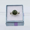 Sterling Silver Opework Banded Round Moss Agate Ring - Size 9 - Grounding, Nurturing & Growth