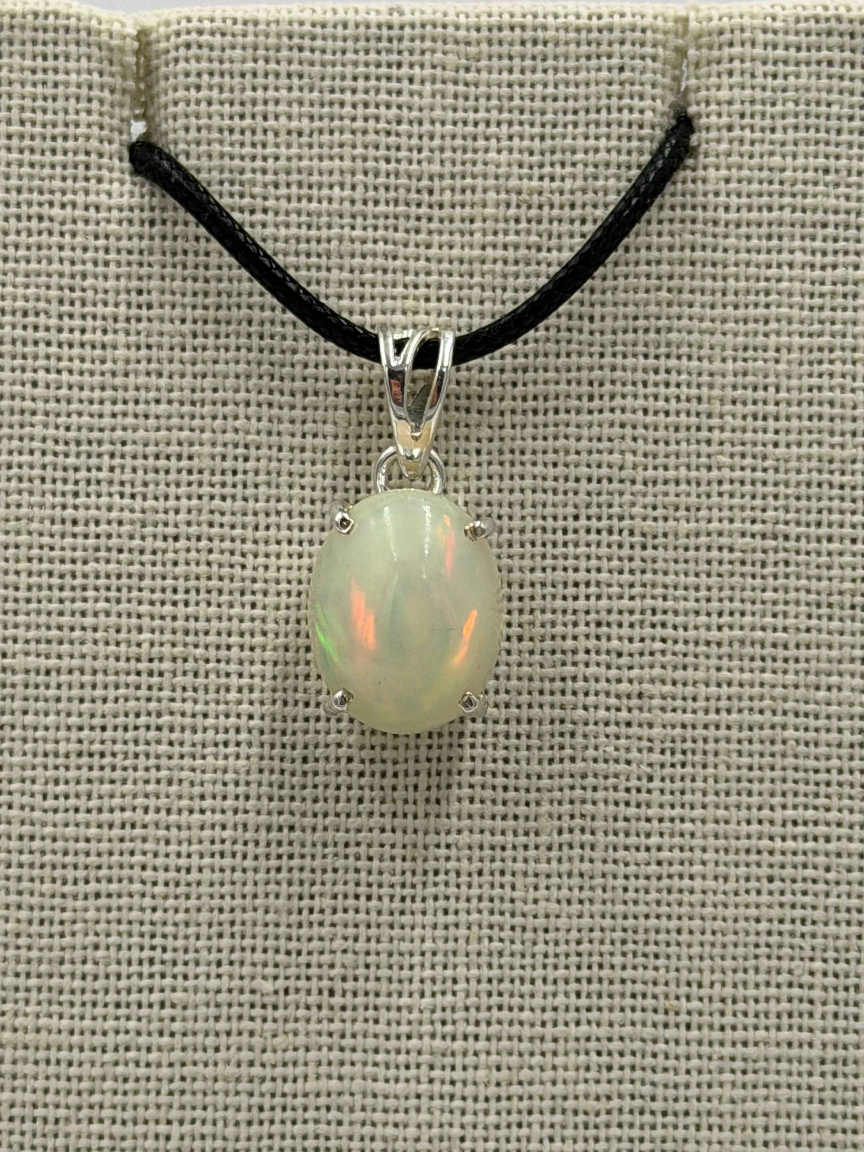 Sterling Silver Oval Ethiopian Opal Pendant Size 2