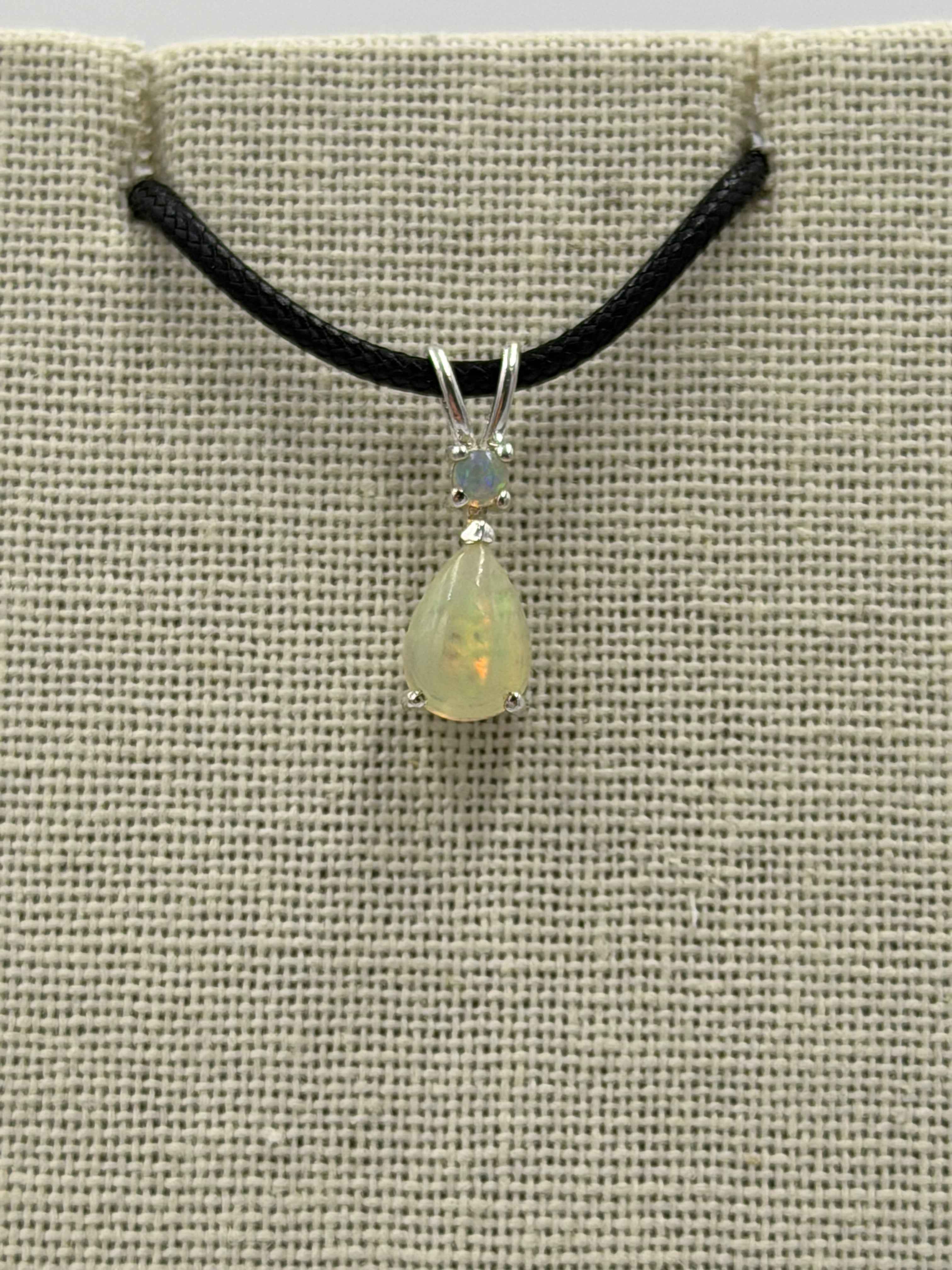 Sterling Silver Stacked Teardrop Ethiopian Opal Pendant