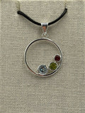 Sterling Silver Open Bubble  Aquamarine, Peridot & Garnet Pendant