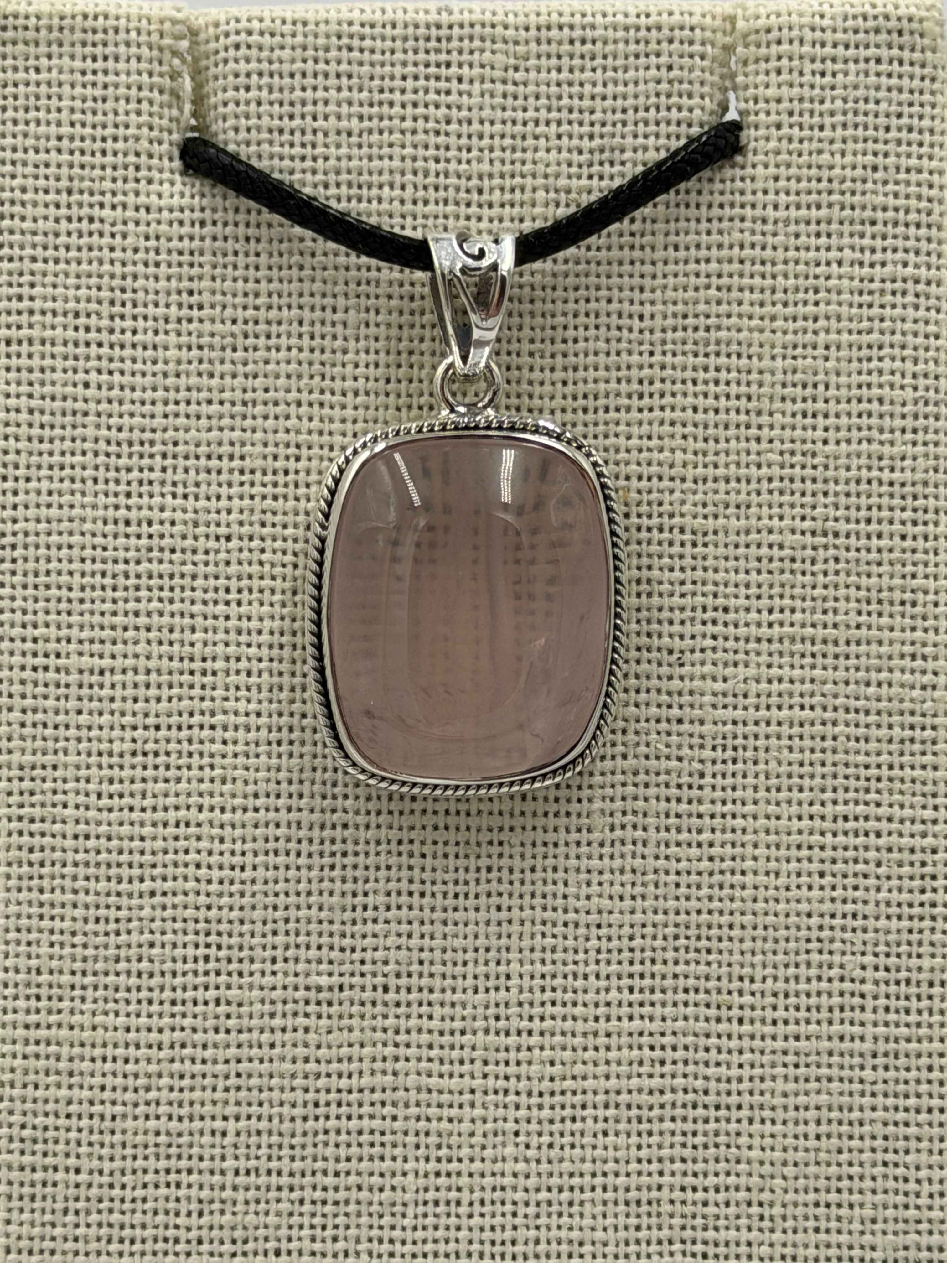Sterling Silver Bezeled Square Rose Quartz Pendant