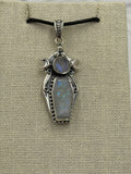 Sterling Silver Triple Moon Coffin Rainbow Moonstone Pendant