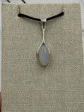 Sterling Silver Dropped Oval Rainbow Moonstone Pendant