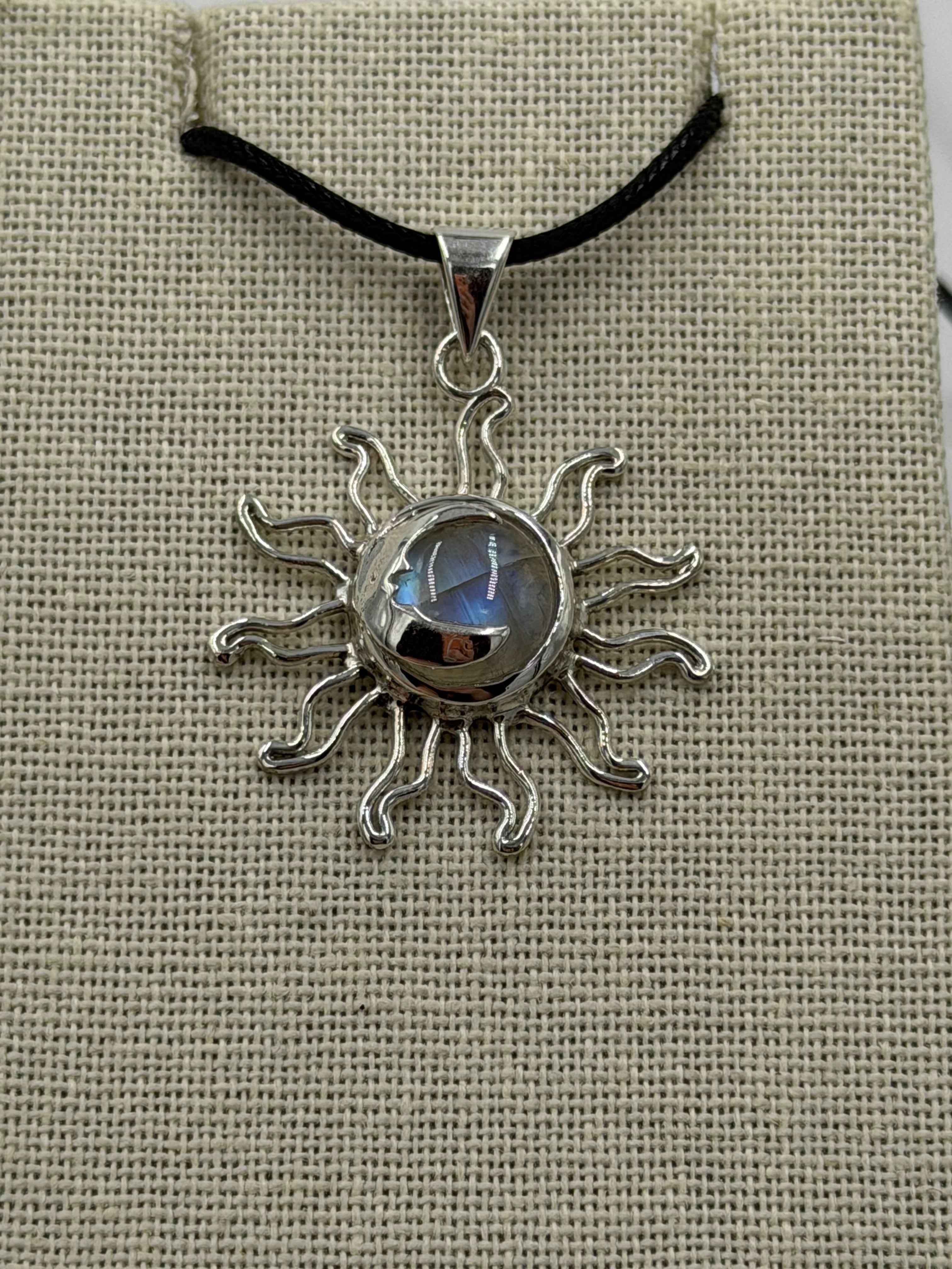 Sterling Silver Sun & Moon Rainbow Moonstone Pendant