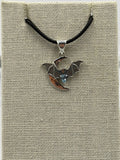 Sterling Silver Bat on Crescent Moon Aquamarine Pendant