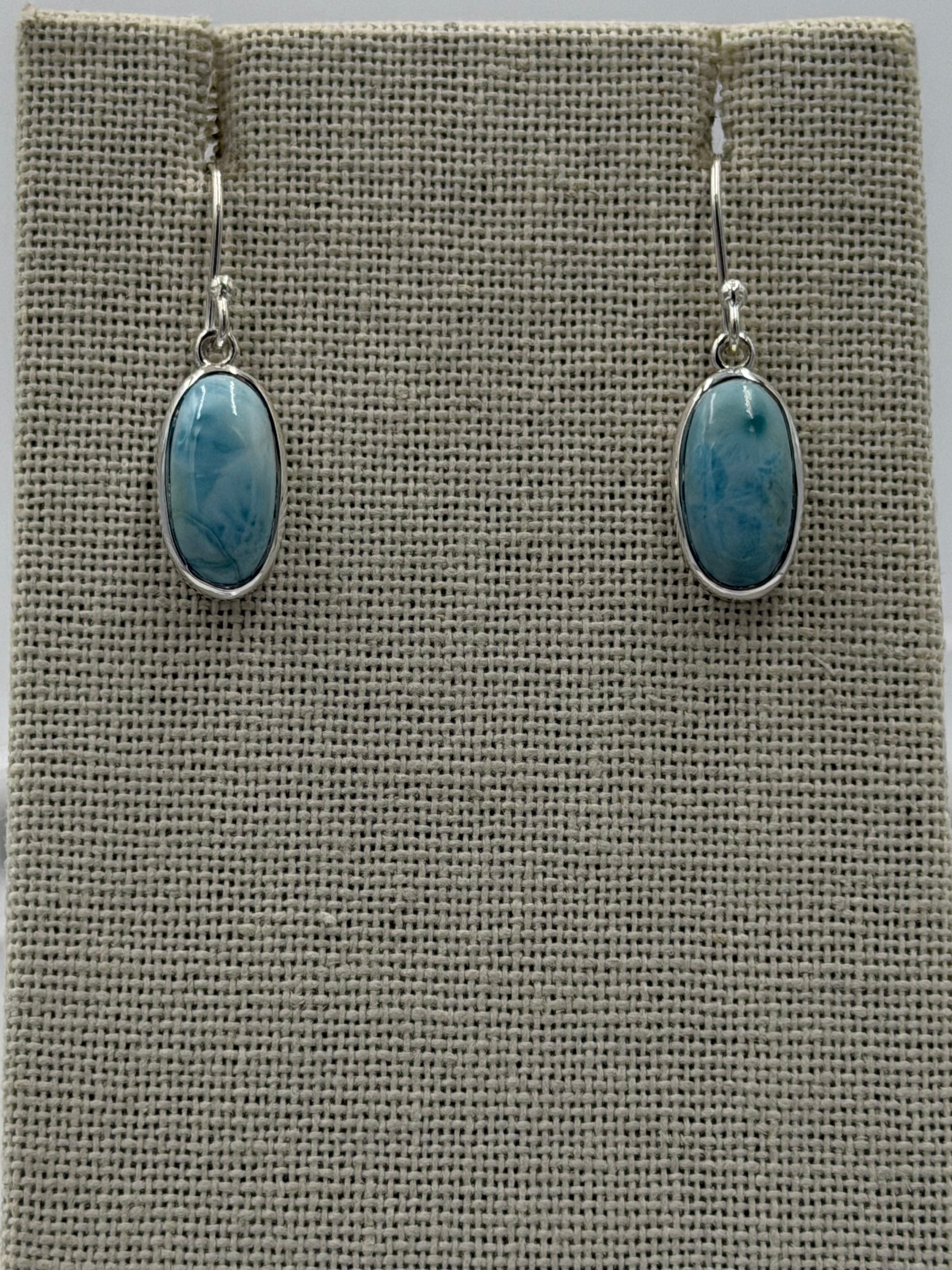 Sterling Silver Oval Larimar Dangle Earrings