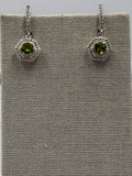 Sterling Silver Sparkled Hexagon Peridot Hoop Earrings
