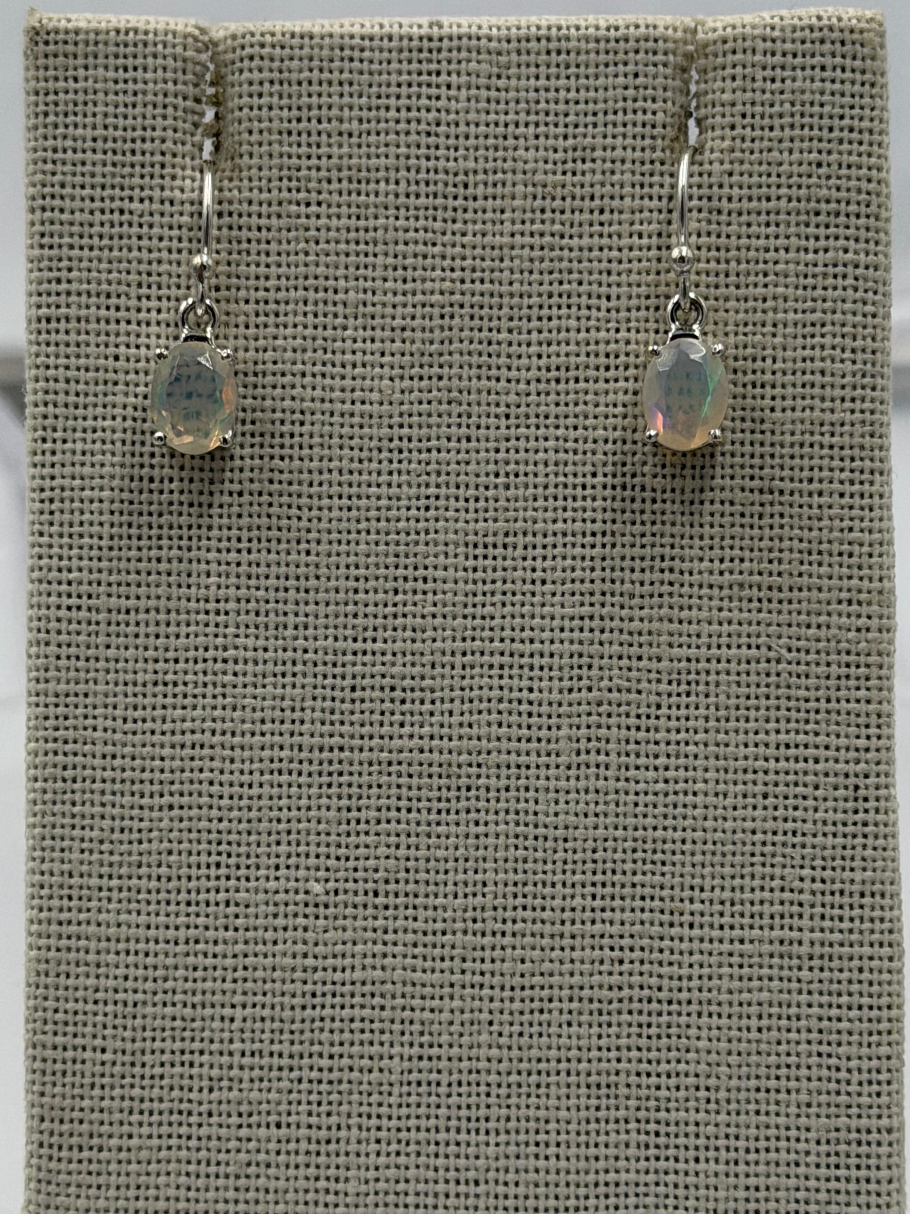 Sterling Silver Oval Ethiopian Opal Dangle Earrings Size 2