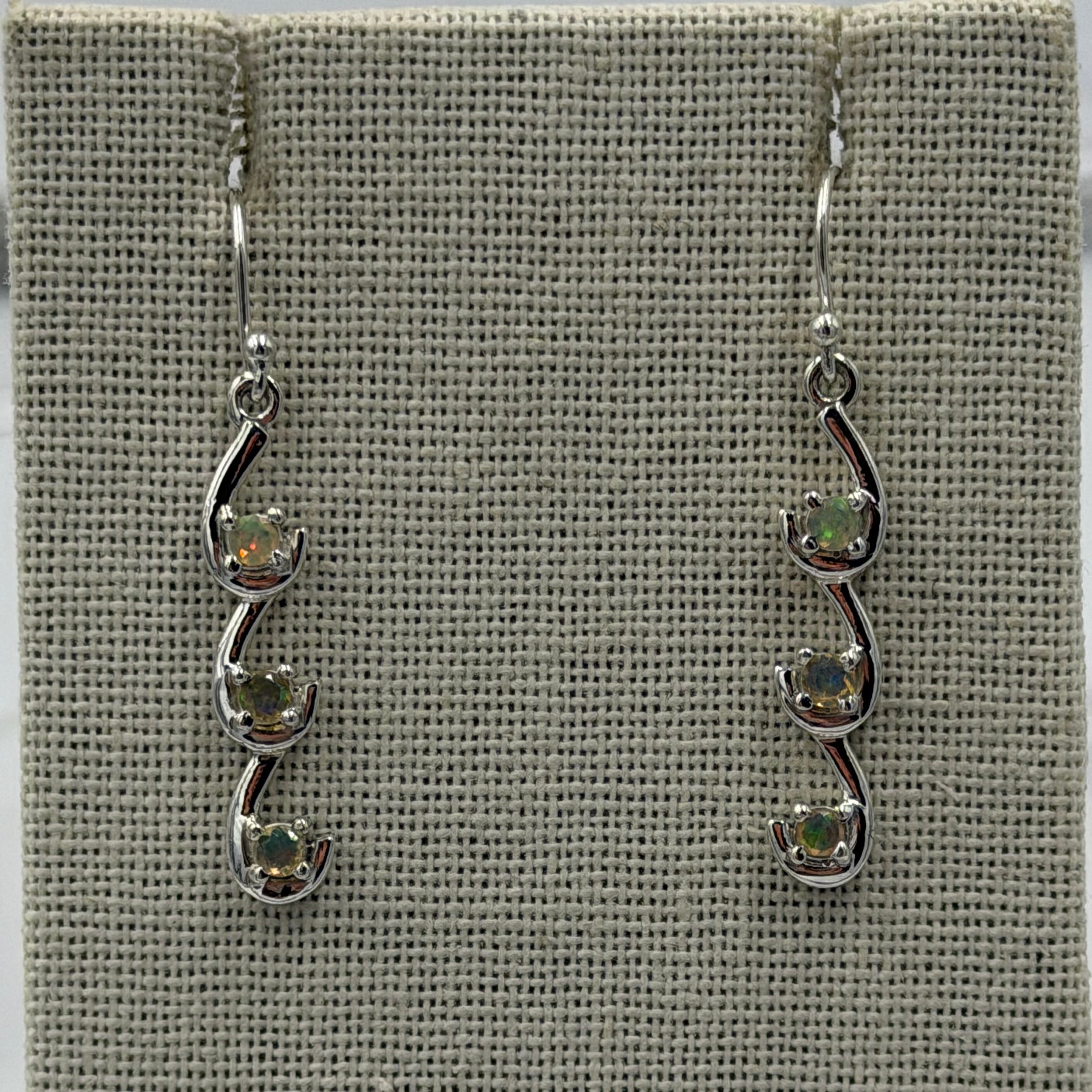 Sterling Silver Triple Cascade Ethiopian Opal Dangle Earrings