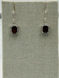Sterling Silver Sparkled Rectangular  Garnet Dangle Earrings