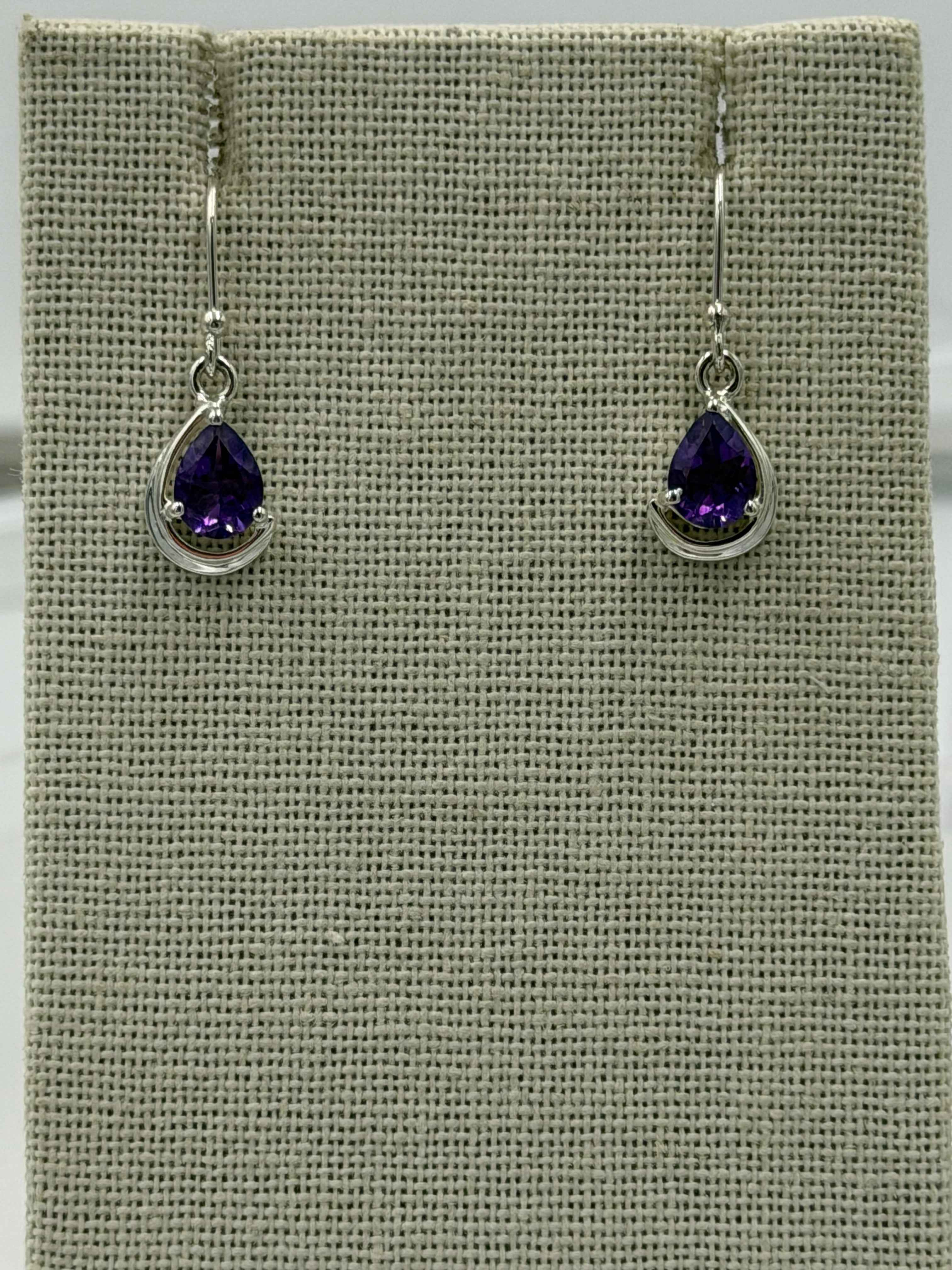 Sterling Silver Teardrop Amethyst Dangle Earrings