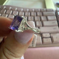 Sterling Silver Emerald-Cut Amethyst Ring – Twisted Diamond Band – Size 5 – Calm, Clarity & Spiritual Elegance