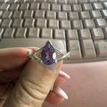 Pear-Cut Amethyst Sterling Silver Ring with Branch-Style Band – Size 14