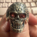 Sterling Silver Skull Ring with Dual Garnet Eyes – Sizes 11, 12 & 14