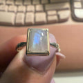 Rectangle Rainbow Moonstone Ring – Sterling Silver – Size 8