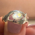 Rainbow Moonstone Eye-Design Ring – Sterling Silver – Size 10