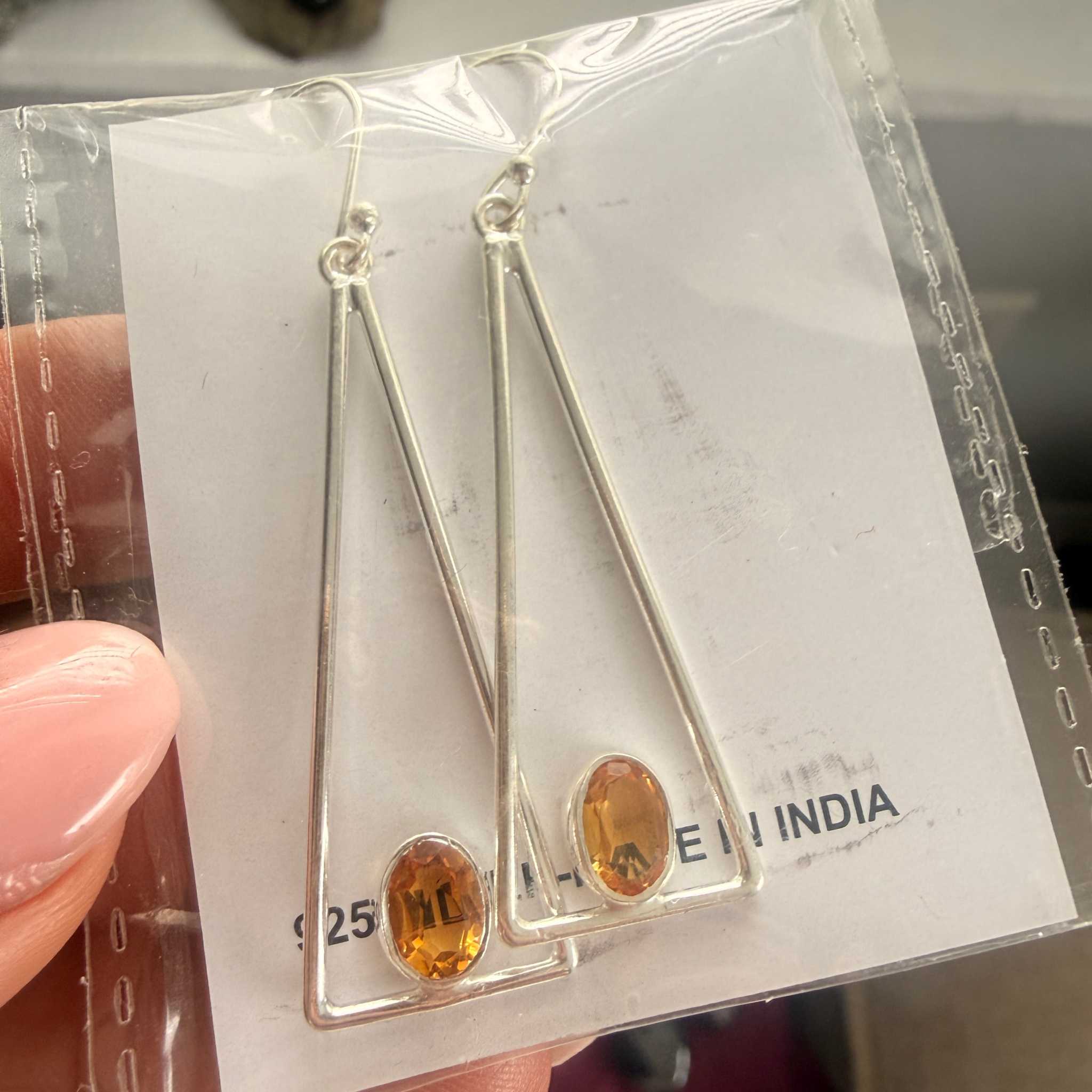 Citrine Triangle Sterling Silver Earrings