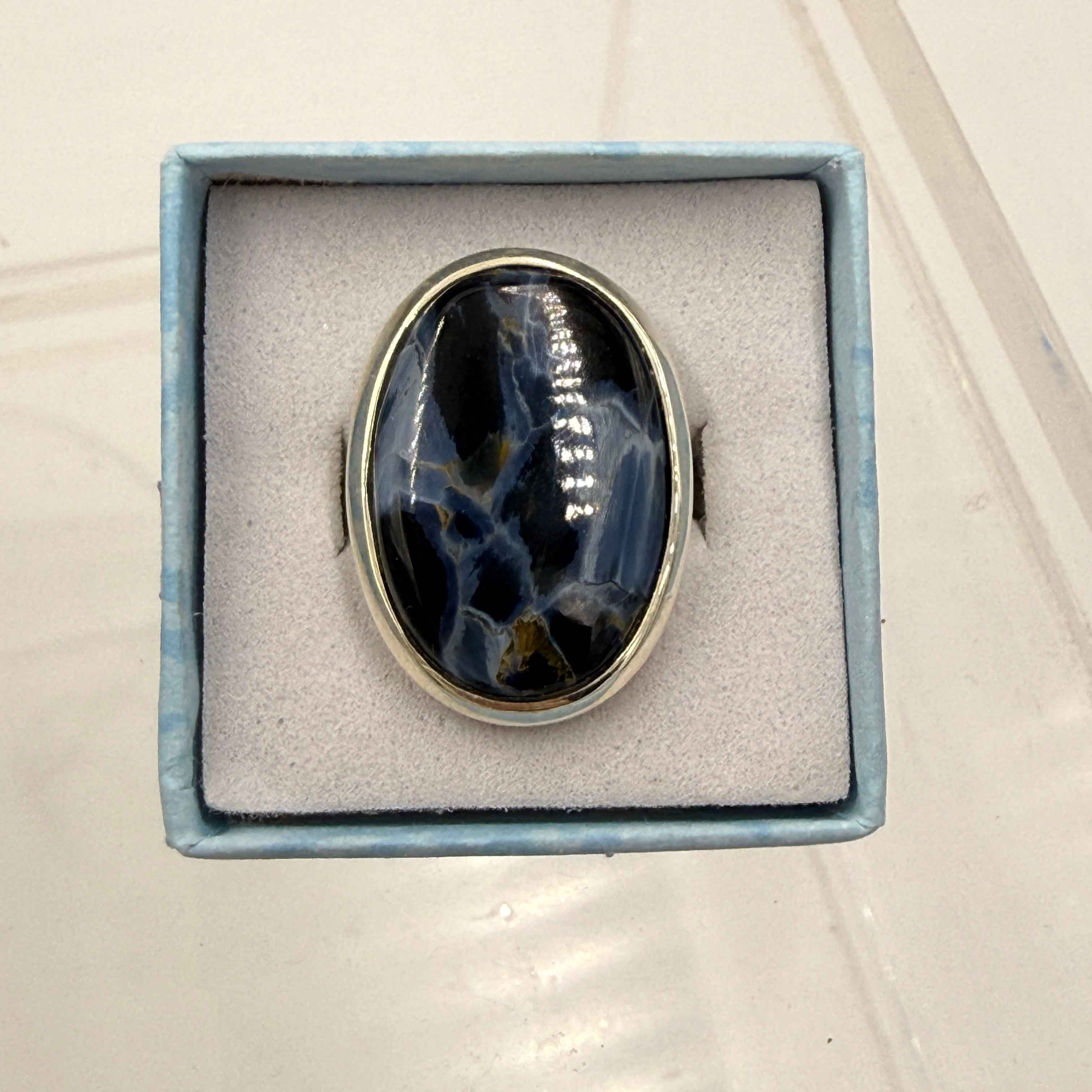 Sterling Silver Oval Cabochon Pietersite Ring - Size 10 - Grounding, Transformative & Insightful