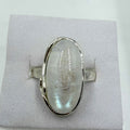 Sterling Silver Rainbow Moonstone Horizontal Oval Ring – Size 8 – Intuition, Emotional Balance & New Beginnings