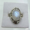 Sterling Silver Rainbow Moonstone Angel Ring – Size 9 – Intuition, Protection & New Beginnings