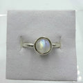Sterling Silver Rainbow Moonstone Mini Bezel Ring – Size 10 – Intuition, Clarity & New Beginnings