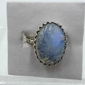Sterling Silver Rainbow Moonstone Oval Beaded Ring – Size 6 – Intuition, Emotional Balance & New Beginnings