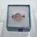 Sterling Silver Leaf Banded Round Rose Quartz - Size 9 - Loving, Soothing & Heart Opening