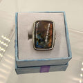 Sterling Silver Bezeled Rectangular Spectrolite Ring - Size 6 -Intuition, Protection & Illumination